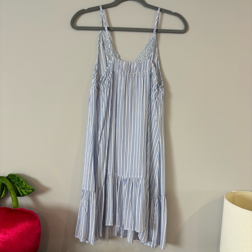 NWT Blue and White Striped Lace Slip Dress / Night Gown / Flowy Dress - Picture 3 of 7